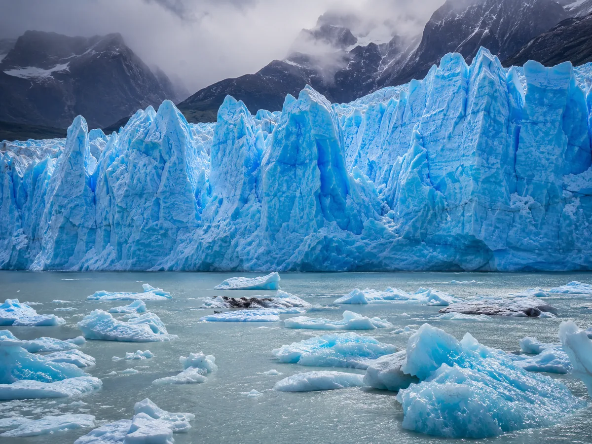 Témpanos del glaciar Grey en la playa del lago Grey
